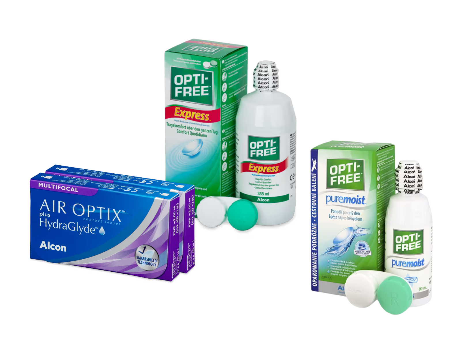 AirOptix Plus HydraGlyde Multifocal (2x3 lenti) + OptiFree Express 355ml + OptiFree Puremoist