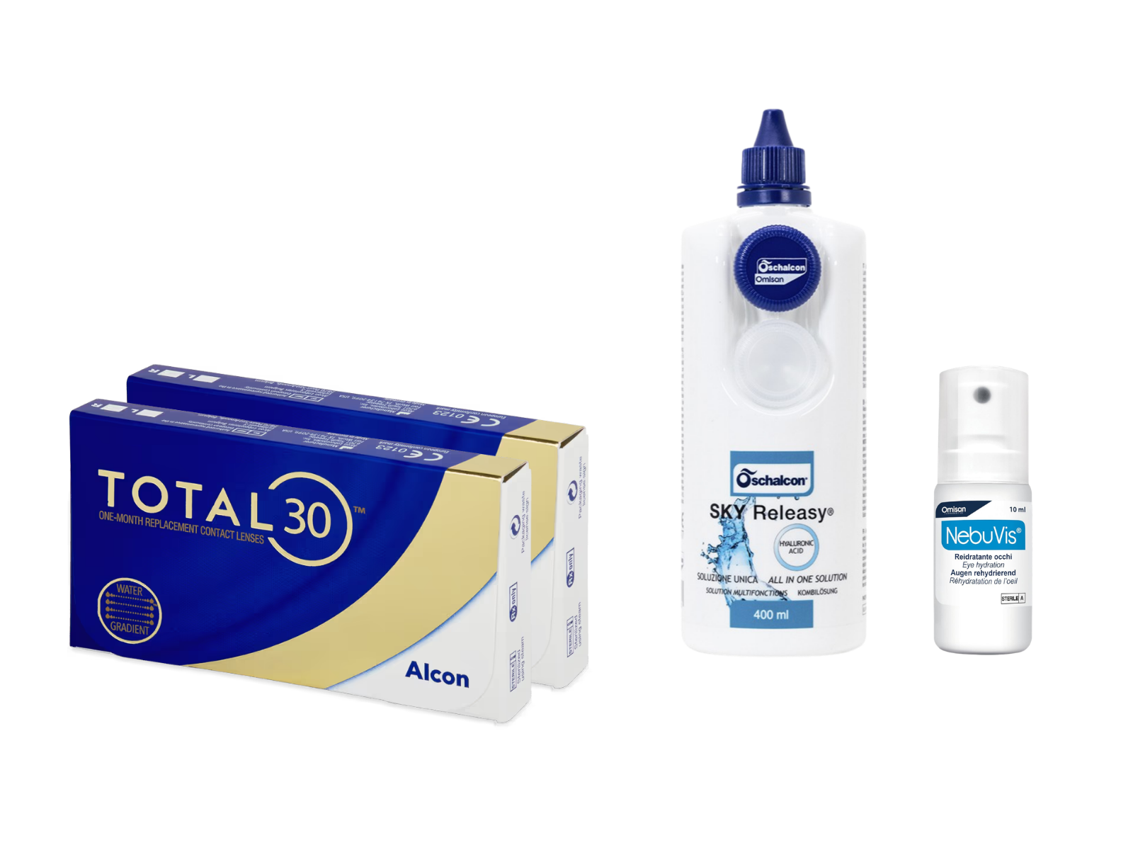 Total30 Sferiche (2x3 lenti) + Sky Releasy 400 ml + Nebuvis Reidratante Occhi